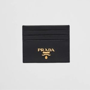 Authentic Prada Saffiano Cardholder in Black and Gold